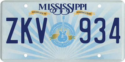 MS license plate ZKV934