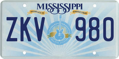 MS license plate ZKV980