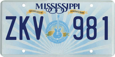 MS license plate ZKV981