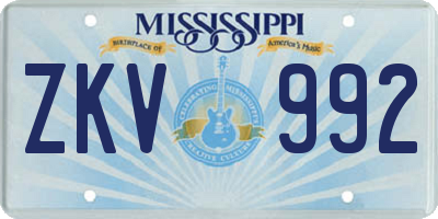 MS license plate ZKV992