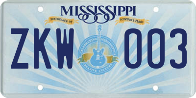 MS license plate ZKW003