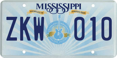 MS license plate ZKW010