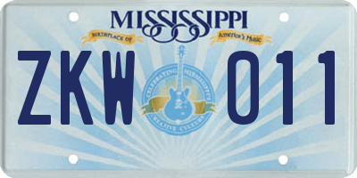 MS license plate ZKW011
