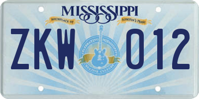 MS license plate ZKW012