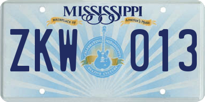 MS license plate ZKW013
