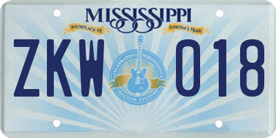 MS license plate ZKW018