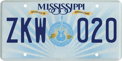 MS license plate ZKW020