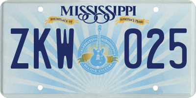 MS license plate ZKW025