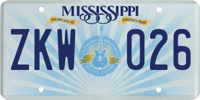 MS license plate ZKW026