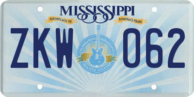 MS license plate ZKW062