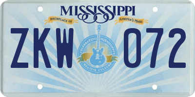 MS license plate ZKW072