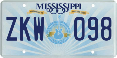 MS license plate ZKW098