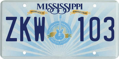MS license plate ZKW103