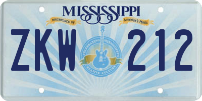 MS license plate ZKW212
