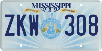 MS license plate ZKW308