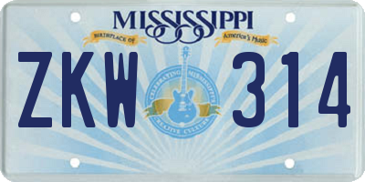 MS license plate ZKW314