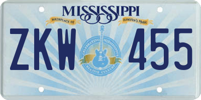 MS license plate ZKW455