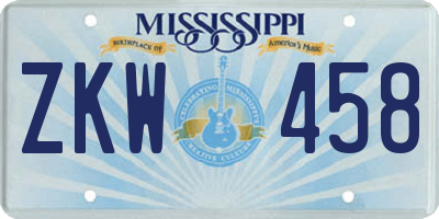 MS license plate ZKW458