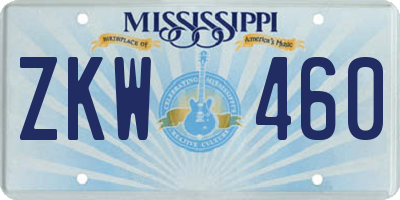 MS license plate ZKW460