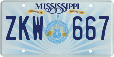 MS license plate ZKW667