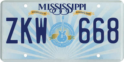 MS license plate ZKW668