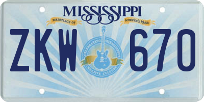 MS license plate ZKW670