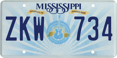 MS license plate ZKW734
