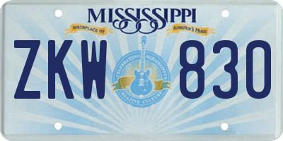 MS license plate ZKW830