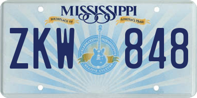 MS license plate ZKW848