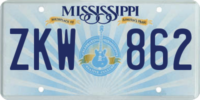 MS license plate ZKW862