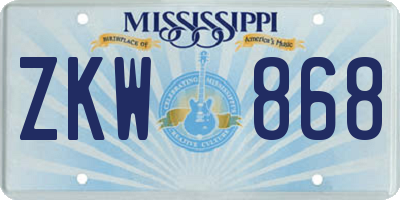 MS license plate ZKW868