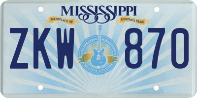 MS license plate ZKW870