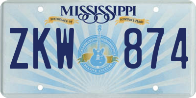 MS license plate ZKW874