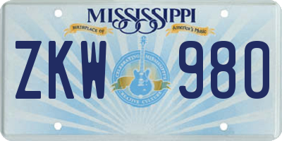 MS license plate ZKW980