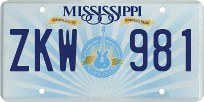 MS license plate ZKW981