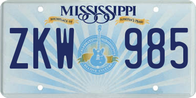 MS license plate ZKW985