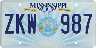 MS license plate ZKW987