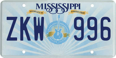 MS license plate ZKW996