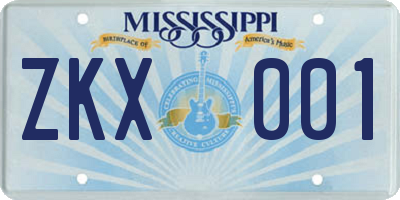 MS license plate ZKX001