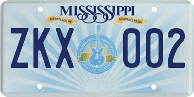 MS license plate ZKX002