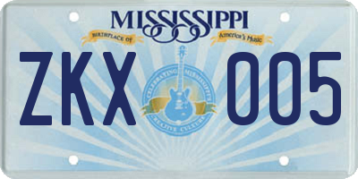 MS license plate ZKX005