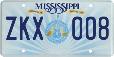 MS license plate ZKX008