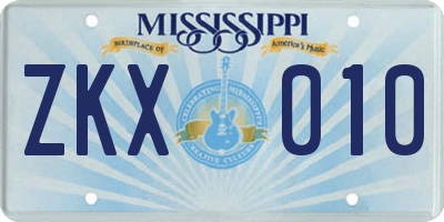 MS license plate ZKX010