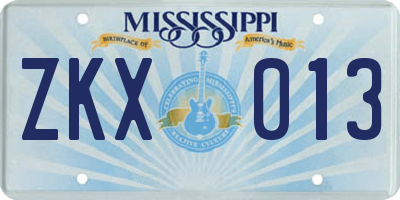 MS license plate ZKX013