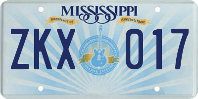 MS license plate ZKX017