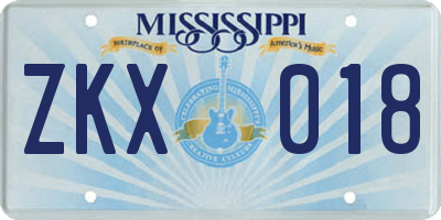 MS license plate ZKX018
