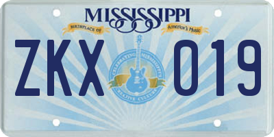MS license plate ZKX019