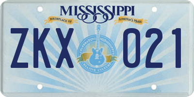 MS license plate ZKX021