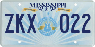 MS license plate ZKX022