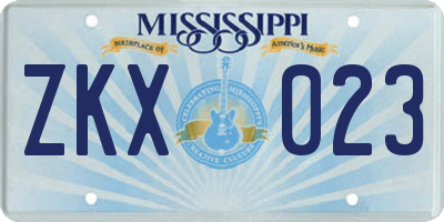 MS license plate ZKX023